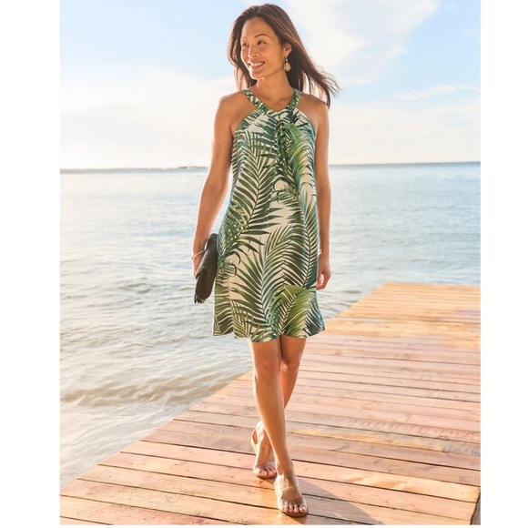 NWT Tommy Bahama Silk Leaf Of Luxury Halter Mini Dress - Picture 1 of 7